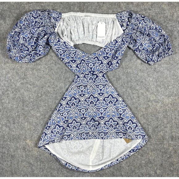 Chakeris Charleston Off The Shoulder Blouse Women’s M Blue Geometric Cut Out NWT - Picture 1 of 10